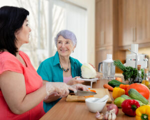 Elder care providers can help aging seniors with nutrition and kitchen assistance.
